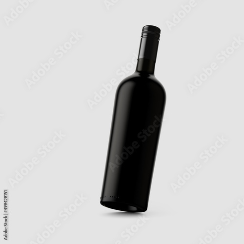 Mockup. Bottle of red wine on a gray background. 3d illustration