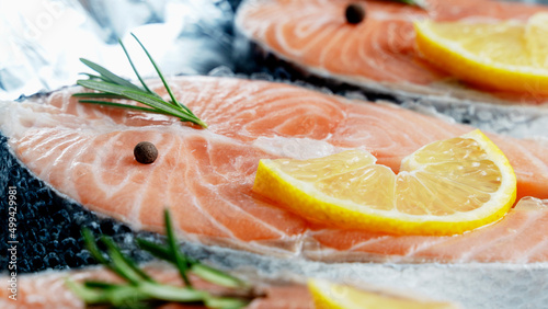 fresh salmon steaks with lemon and rosemary