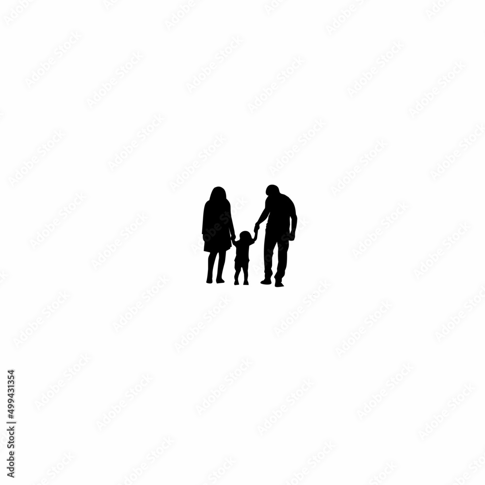 mother and father and one child family silhouette vector illustration