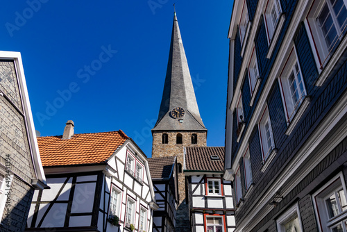 Historic framehouse alley and church in germany / Hattingen photo