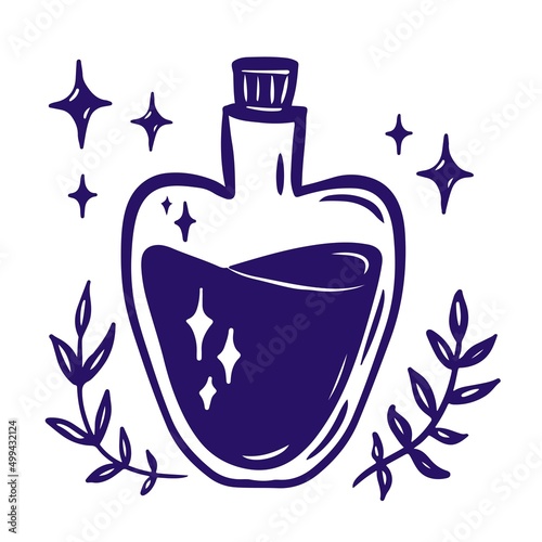 Vector sketch illustration of vial with mystical magic elixir