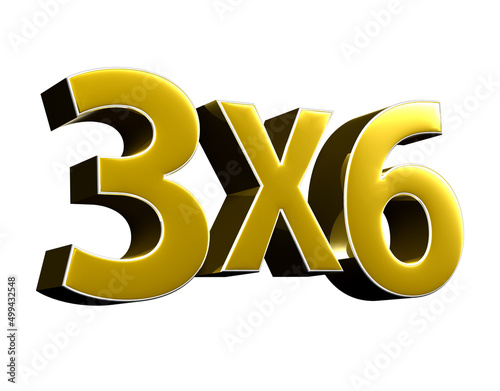 Number 3x6 Gold 3D illustration on white background with clipping path.Signs indicating the number of products. Teaching for elementary school children. photo
