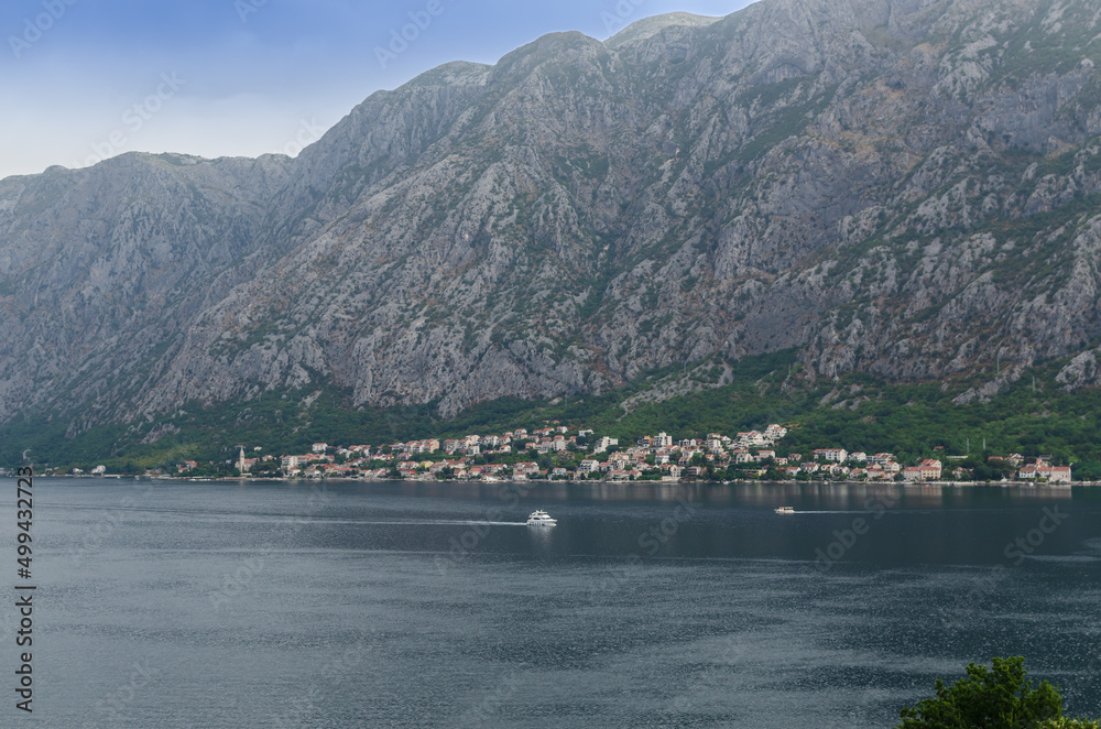 View to the Kotor Bay and the town of Dobrota