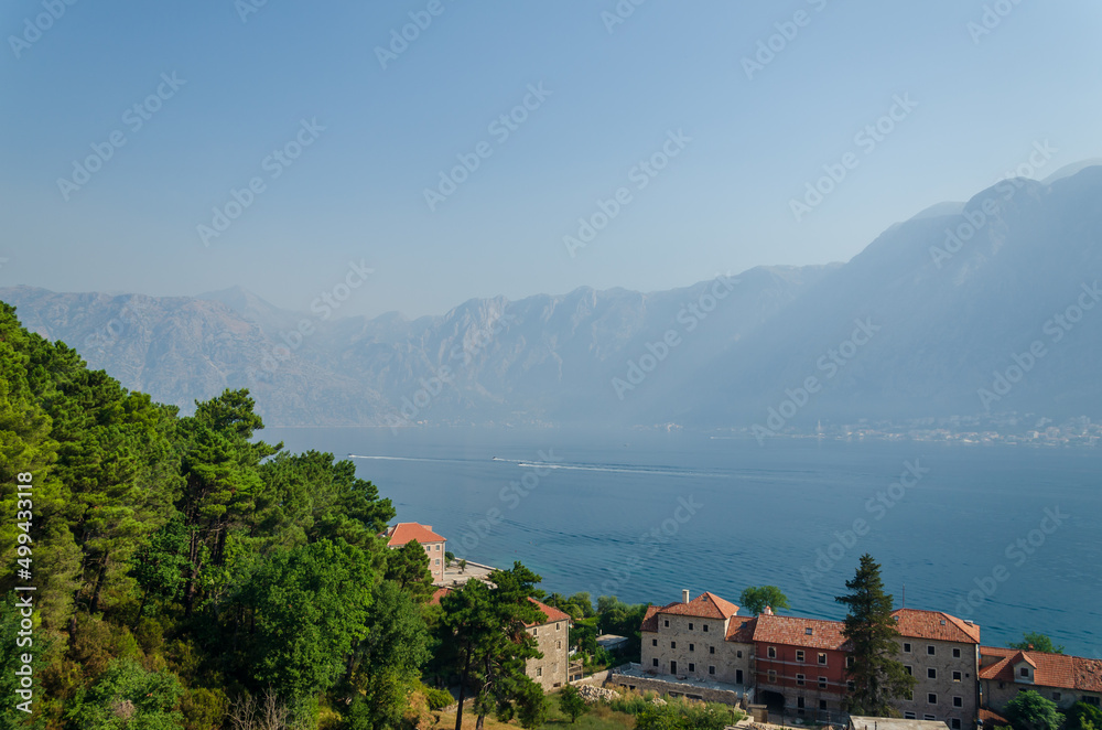 Impressive aerial view to the part of Kotor Bay