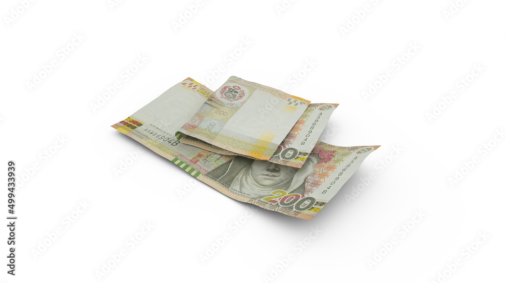 3D rendering of Double Peruvian sol notes with shadows 3D rendering of Double Peruvian sol notes with shadows