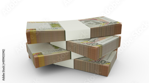 3d rendering of Stack of Peruvian sol notes. Few bundles of Peruvian sol currency isolated on white background