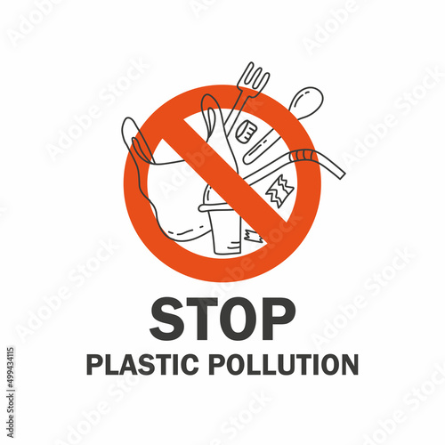 No plastic pollution icon logo vector suitable for environment campaign, ecological marine, poster.