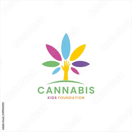 therapy kid from cannabis logo. organic hemp care logo vector