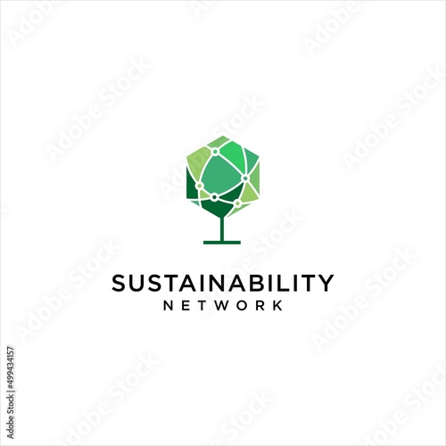 network sustainable logo. green tree connect vector