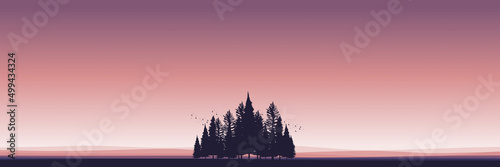 forest silhouette landscape flat design vector illustration good for game art, web banner, ads banner, tourism banner, wallpaper, background template, and adventure design backdrop