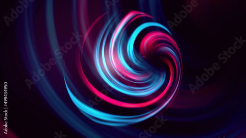 Rotating ball with moving spiral. Motion. Beautiful spiral rotates creating 3d ball. Ball of rotating colorful spiral on repeating background