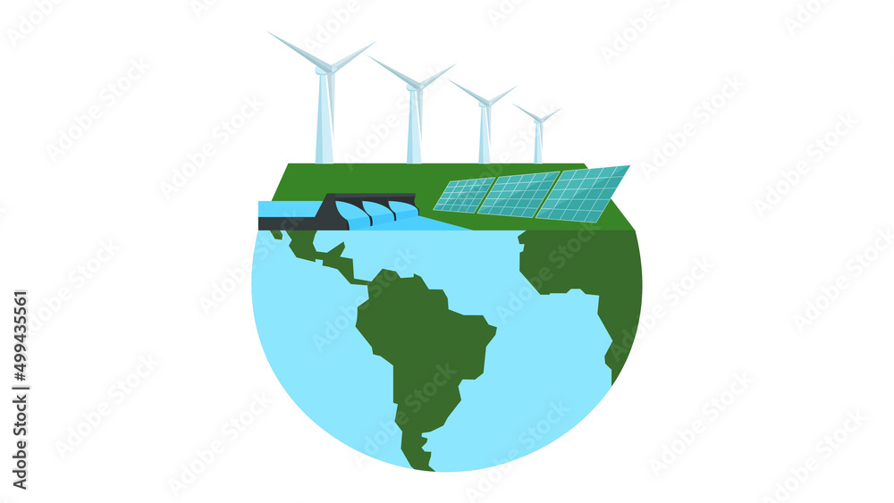 renewable energy sources vector illustration on white background. Eco friendly energy sources vector illustration for world earth day and world environment day.