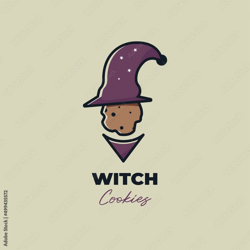 Witch cookies logo template inspiration. Wizard logo template with cookies. Vector illustration
