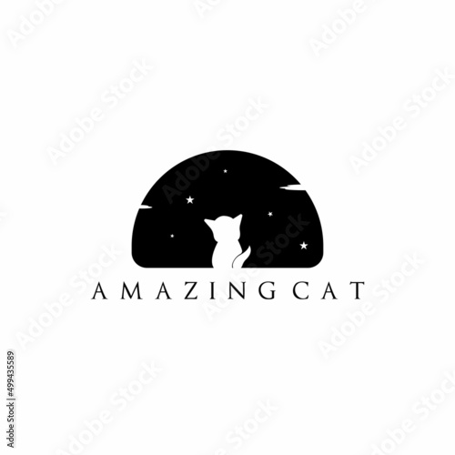 Amazing cat logo template inspiration. Cat logo template with starry sky. Vector illustration