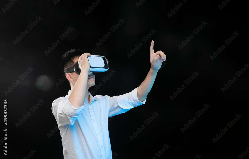 Young people wearing virtual reality eyes Young people wearing virtual reality eyes