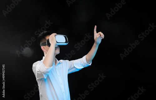 Young people wearing virtual reality eyes