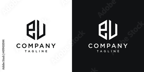 Creative Letter EU Monogram Hexagon Logo Design Icon Template White and Black Background