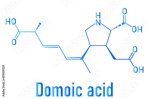 Domoic acid algae poison molecule, skeletal chemical formula. Responsible for amnesic shellfish poisoning (ASP).