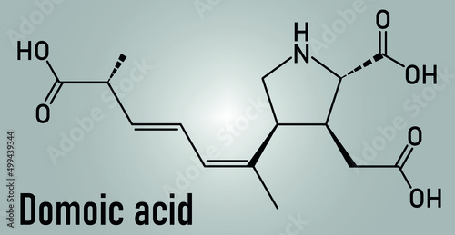 Domoic acid algae poison molecule, skeletal chemical formula. Responsible for amnesic shellfish poisoning (ASP).