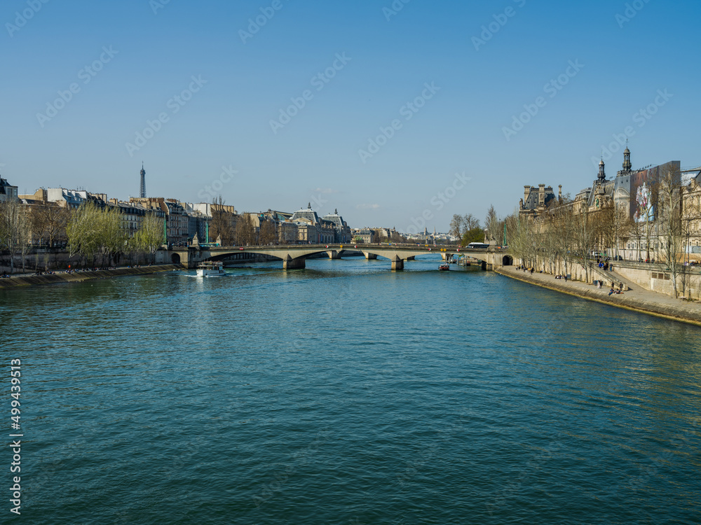 Pont du Carrousel and Louvre palace  on river Seine