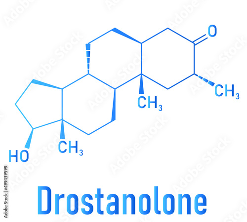 Drostanolone anabolic steroid molecule. Skeletal formula.