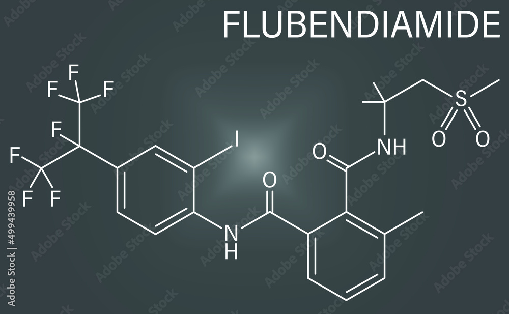 Flubendiamide insecticide molecule (ryanoid class). Skeletal chemical  formula.