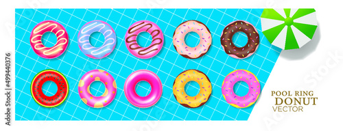 inflatable pool ring donut food umbrella vector