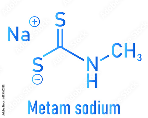 Metam sodium pesticide molecule, skeletal chemical formula. photo