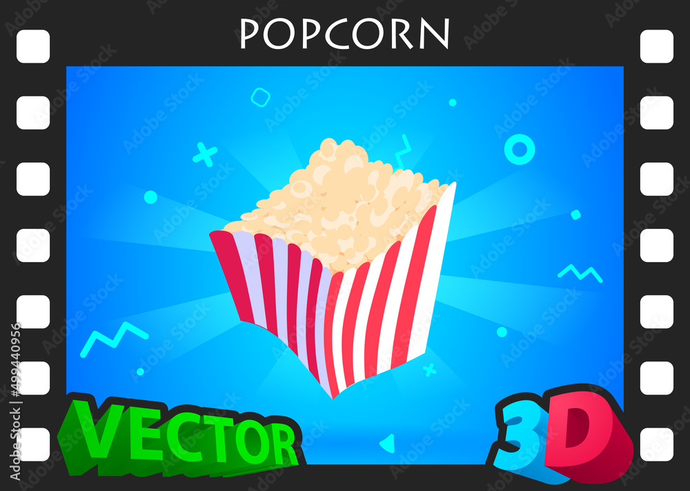 Popcorn isometric design icon. Vector web illustration. 3d colorful concept