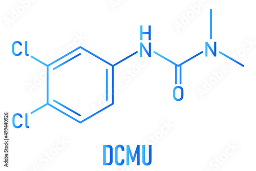 Diuron (DCMU) herbicide molecule, skeletal chemical formula.