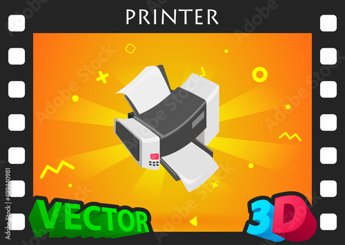 Printer isometric design icon. Vector web illustration. 3d colorful concept