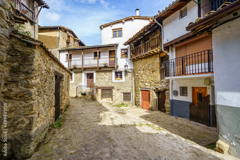 Set of old stone houses in the mountain village of Candelario Salamanca.