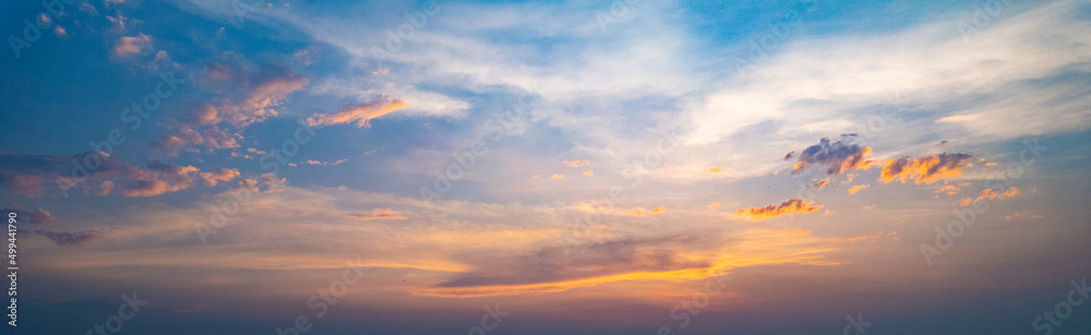 Panorama sky and cloud white and orange clouds,Beautiful sunset sky for Nature backgrounds.