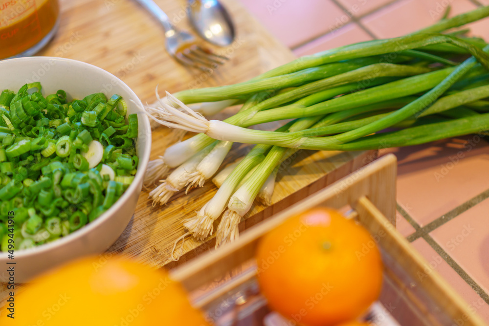 Close-up of food preparation with various asian ingredients and sauces. Close-up of food preparation with various asian ingredients and sauces.