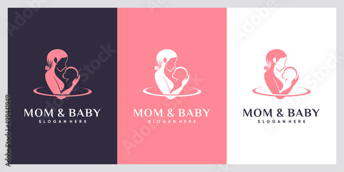 Mom and baby logo with unique style concept