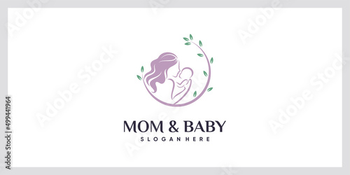 Mom and baby logo with element concept