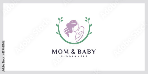 Mom and baby logo with element concept