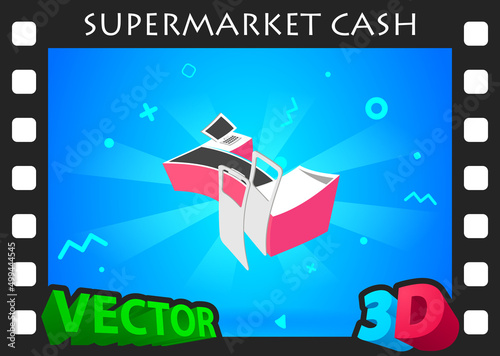 Supermarket cash isometric design icon. Vector web illustration. 3d colorful concept