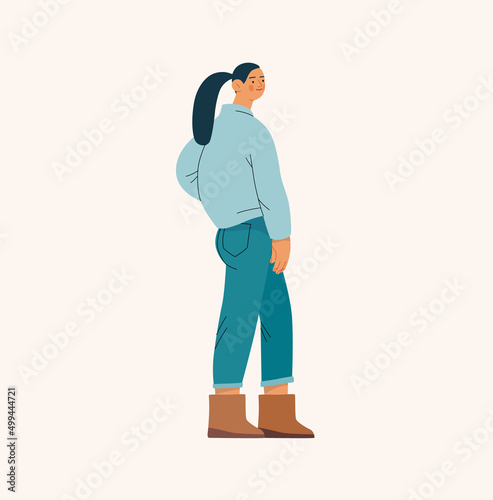 People portrait - Women -Modern flat vector concept illustration of a standing young woman, user avatar, full-length portrait. Creative illustartion, feminism protest, girl power, ethnicity diversity