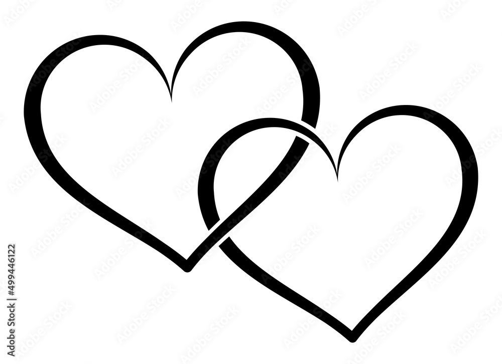 Two connected hearts icon. Love symbol. Heart silhouette vector