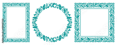 Set of floral design elements. Rectangle, square and circle frame with elegant patterns. Beautiful for any plain and chic elegance designs. Vector illustration
