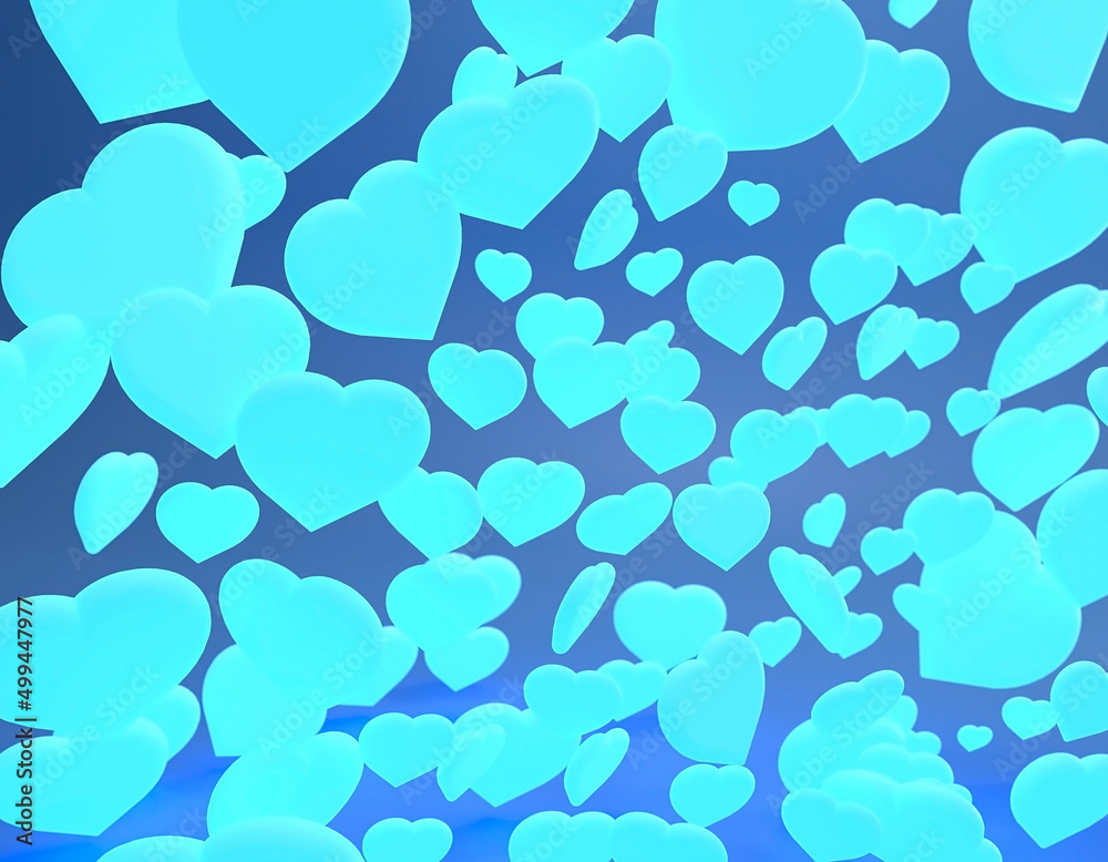 Background of blue hearts 3d rendering