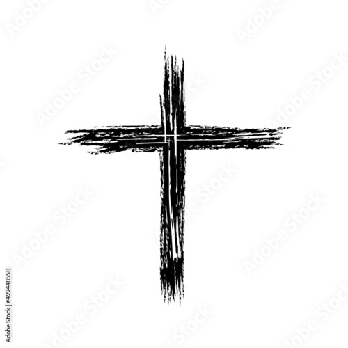 Hand drawn cross symbol. Black sketch cross symbol on white background. Vector illustration