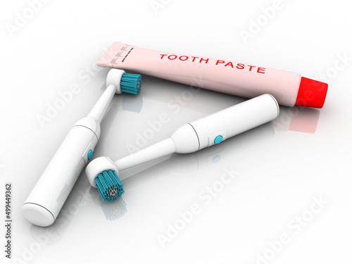 3d rendering new electric toothbrush with tooth paste 