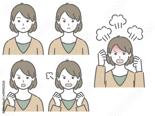 怒る表情の強弱　中年女性
