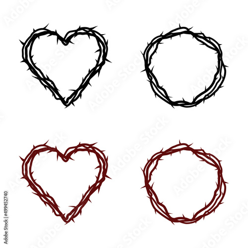 Vector illustration of a crown of thorns in the form of a circle (classic) and a heart