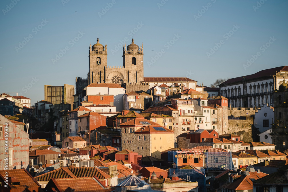 A view of the city in the center of Porto, Portugal.