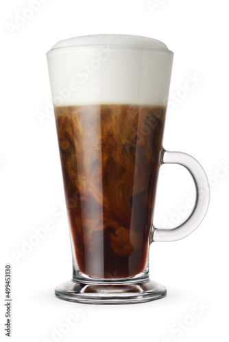 Glass cup with cappuccino coffe isolated.