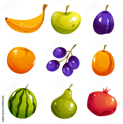 Juicy fruits isolated collection. Vector flat cartoon design element illustration