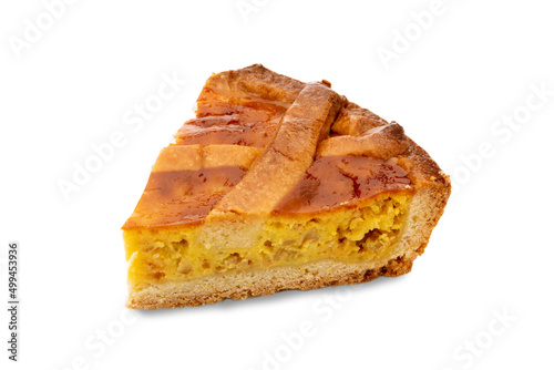 Photos Neapolitan Pastiera slice, italian cake for Easter filled with ricotta cheese, w